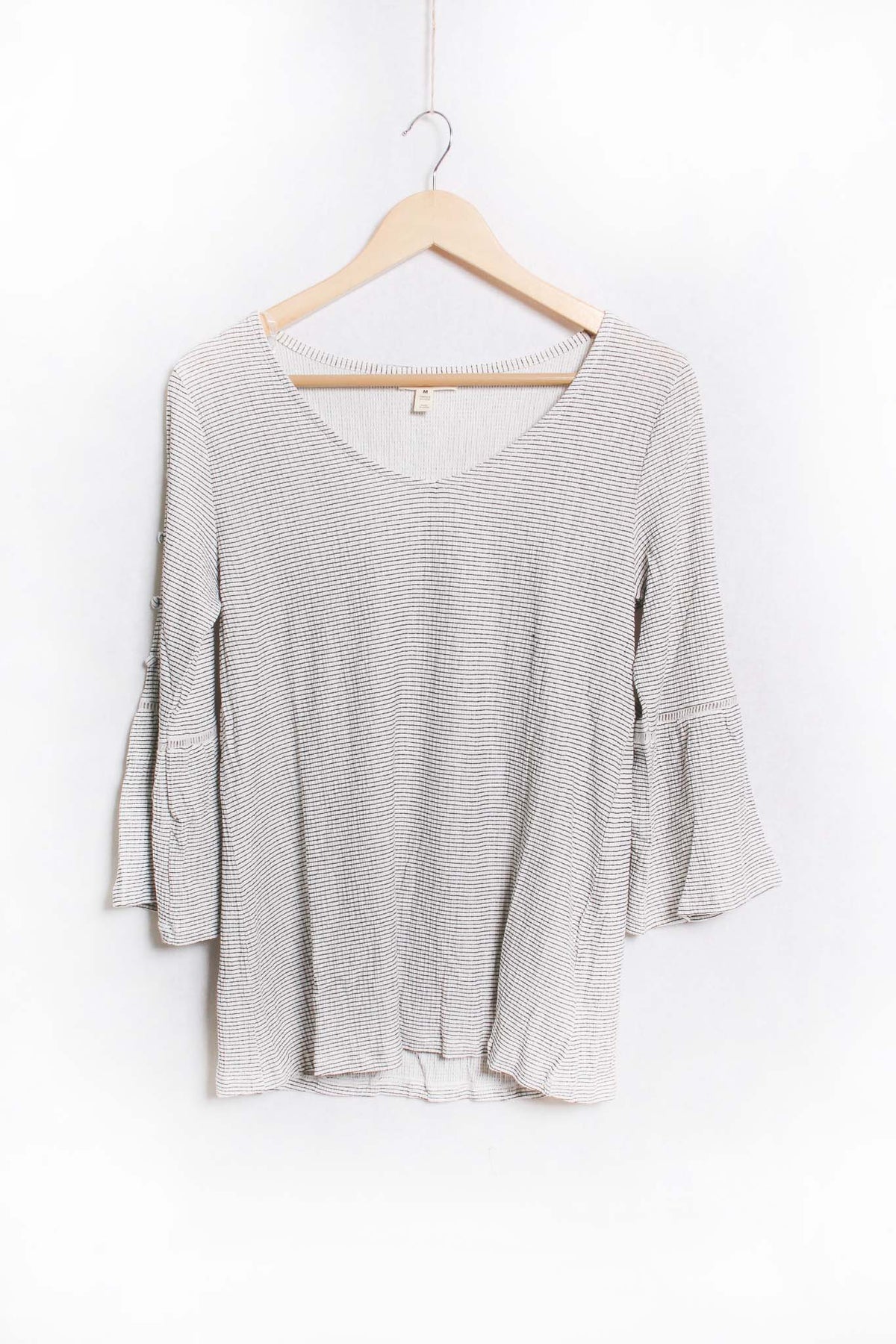 Women's Bell Sleeve V Neck Striped Top