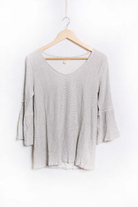 Women's Bell Sleeve V Neck Striped Top