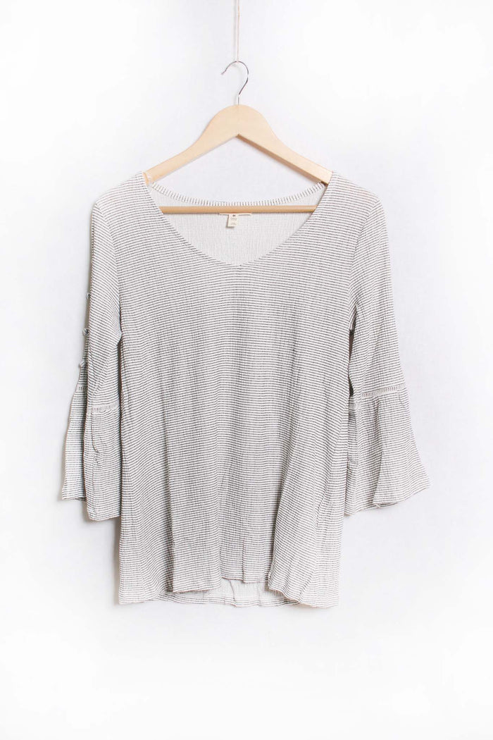 Women's Bell Sleeve V Neck Striped Top
