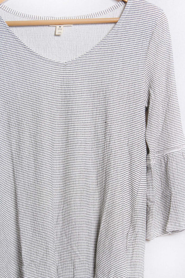 Women's Bell Sleeve V Neck Striped Top