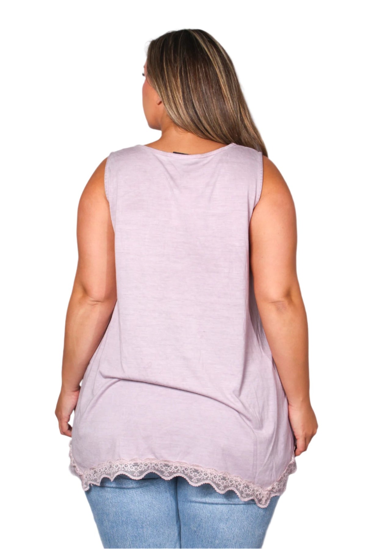Women's Plus Sleeveless Lace Neck & Hem Detail Top