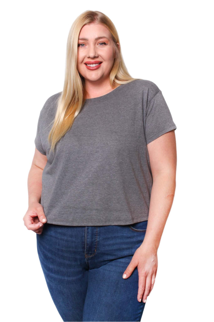 Women's Plus Short Sleeve Scoop Neck Solid Top