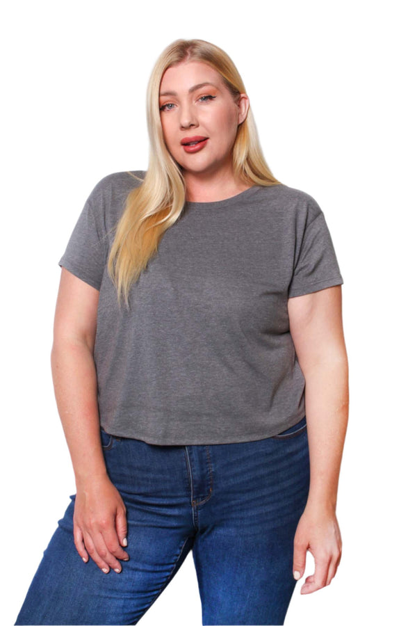 Women's Plus Short Sleeve Crew Neck Crop Top