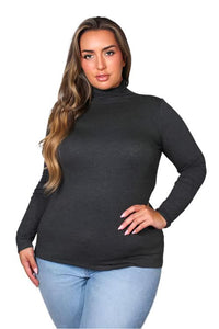Women's Plus Size Turtle Neck Long Sleeve Jersey Top