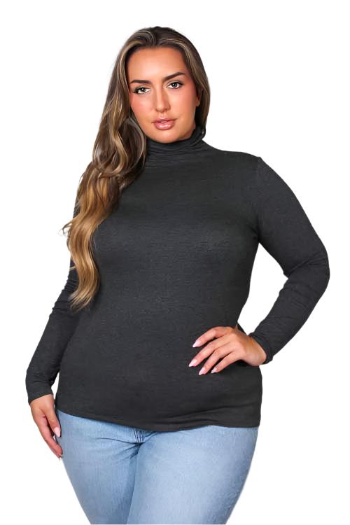 Women's Plus Size Turtle Neck Long Sleeve Jersey Top