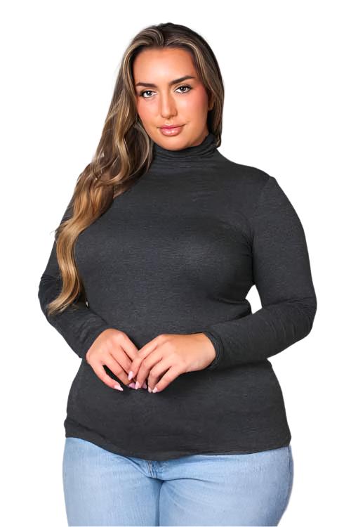 Women's Plus Size Turtle Neck Long Sleeve Jersey Top