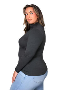 Women's Plus Size Turtle Neck Long Sleeve Jersey Top
