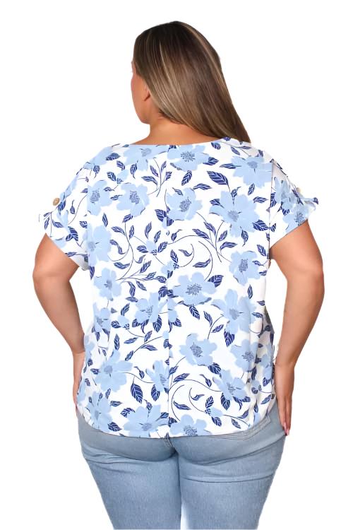 Women's Plus Short Sleeve Drawstring Hem Floral Top