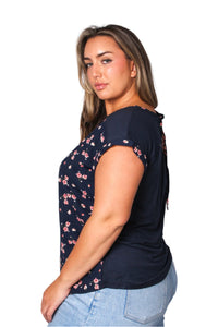 Women's Plus Cap Sleeves V Neck Floral Top