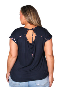 Women's Plus Cap Sleeves V Neck Floral Top