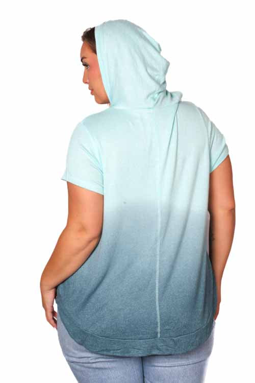 Women's Plus Short Sleeve Front Pocket Dip Dye Hoodie Top