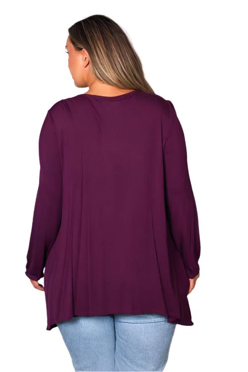 Women's Plus Long Sleeves Round Neck Key Hole With Crochet Detail Top