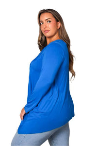 Women's Long Sleeves Round Neck Key Hole With Crochet Detail Top