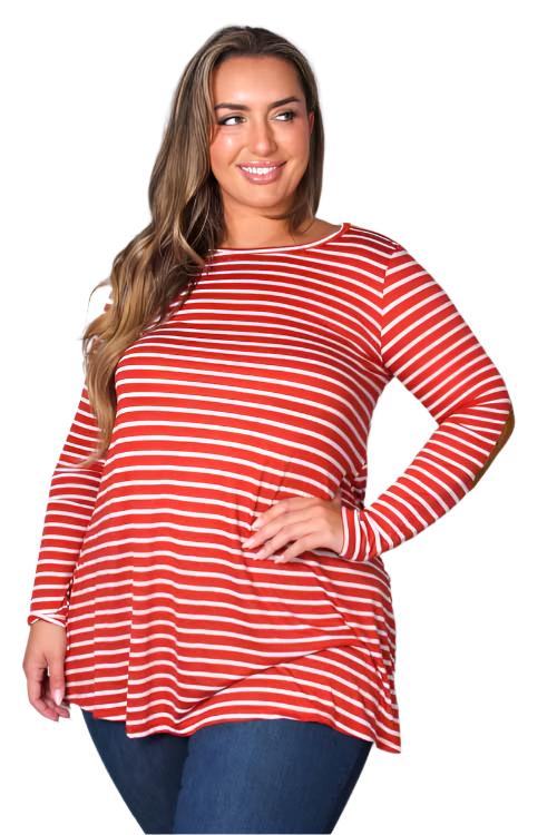 Women's Plus Long Sleeve Crew Neck Striped Top