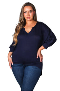 Women's Plus Dolman Sleeve V Neck Hi Low Hem Top