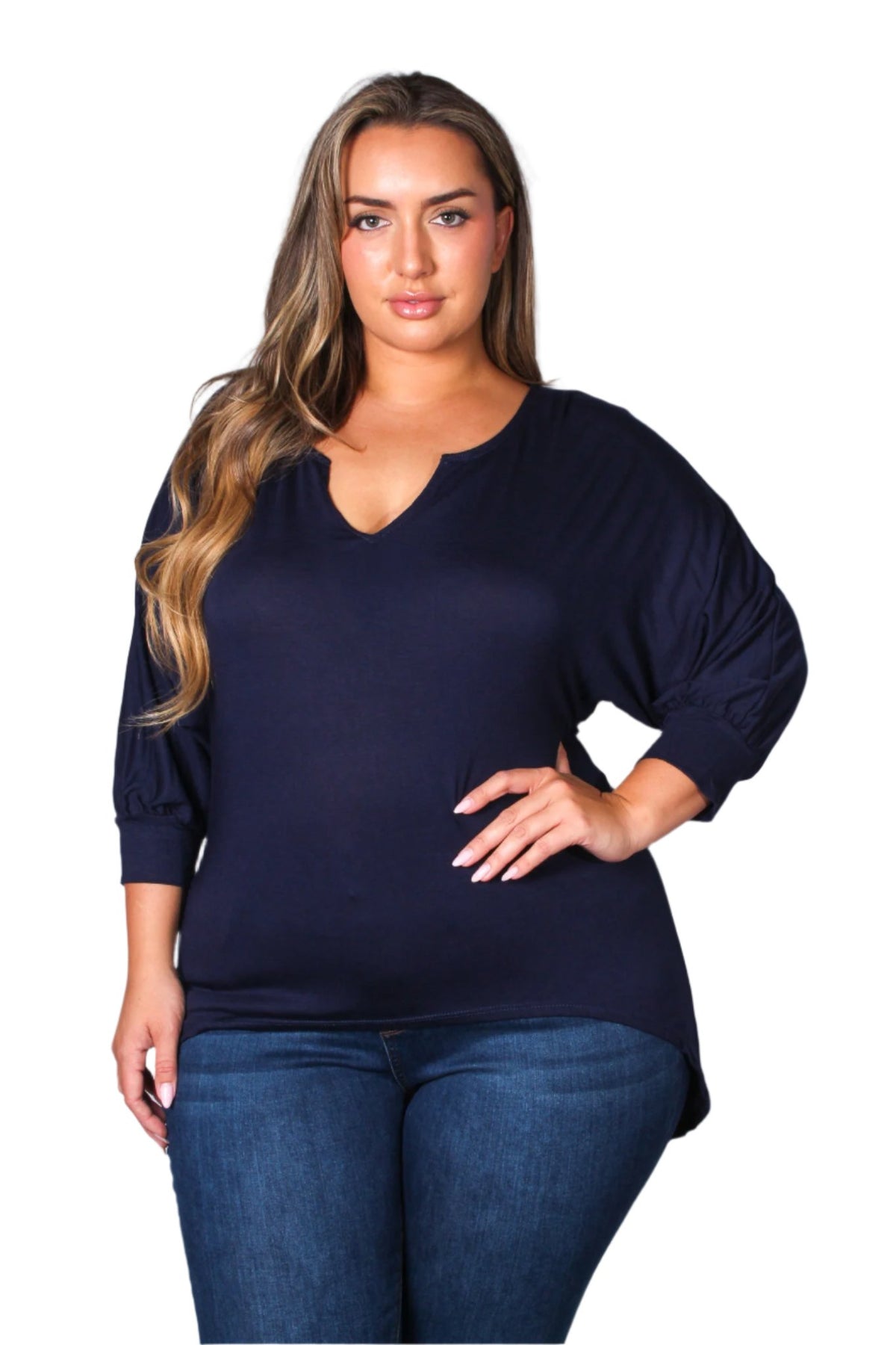 Women's Plus Dolman Sleeve V Neck Hi Low Hem Top