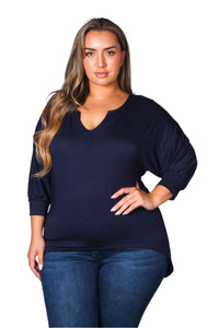 Women's Plus Dolman Sleeve V Neck Hi Low Hem Top