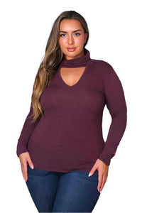 Women's Plus Long Sleeve Turtleneck Cut Out Top