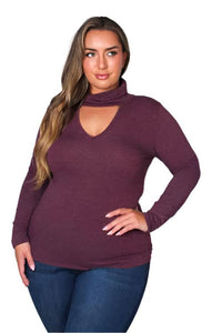 Women's Plus Long Sleeve Turtleneck Cut Out Top