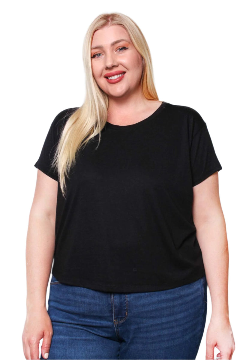 Women's Plus Short Sleeve Crew Neck Crop Top