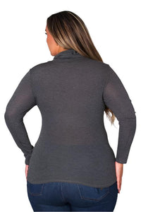 Women's Plus Long Sleeve Turtleneck Cut Out Top