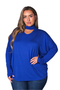 Women's Plus Dolman Sleeve High Neck Cut Out Top