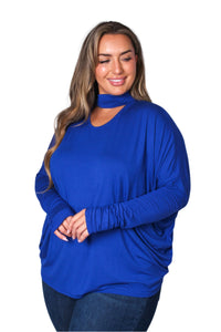 Women's Plus Dolman Sleeve High Neck Cut Out Top