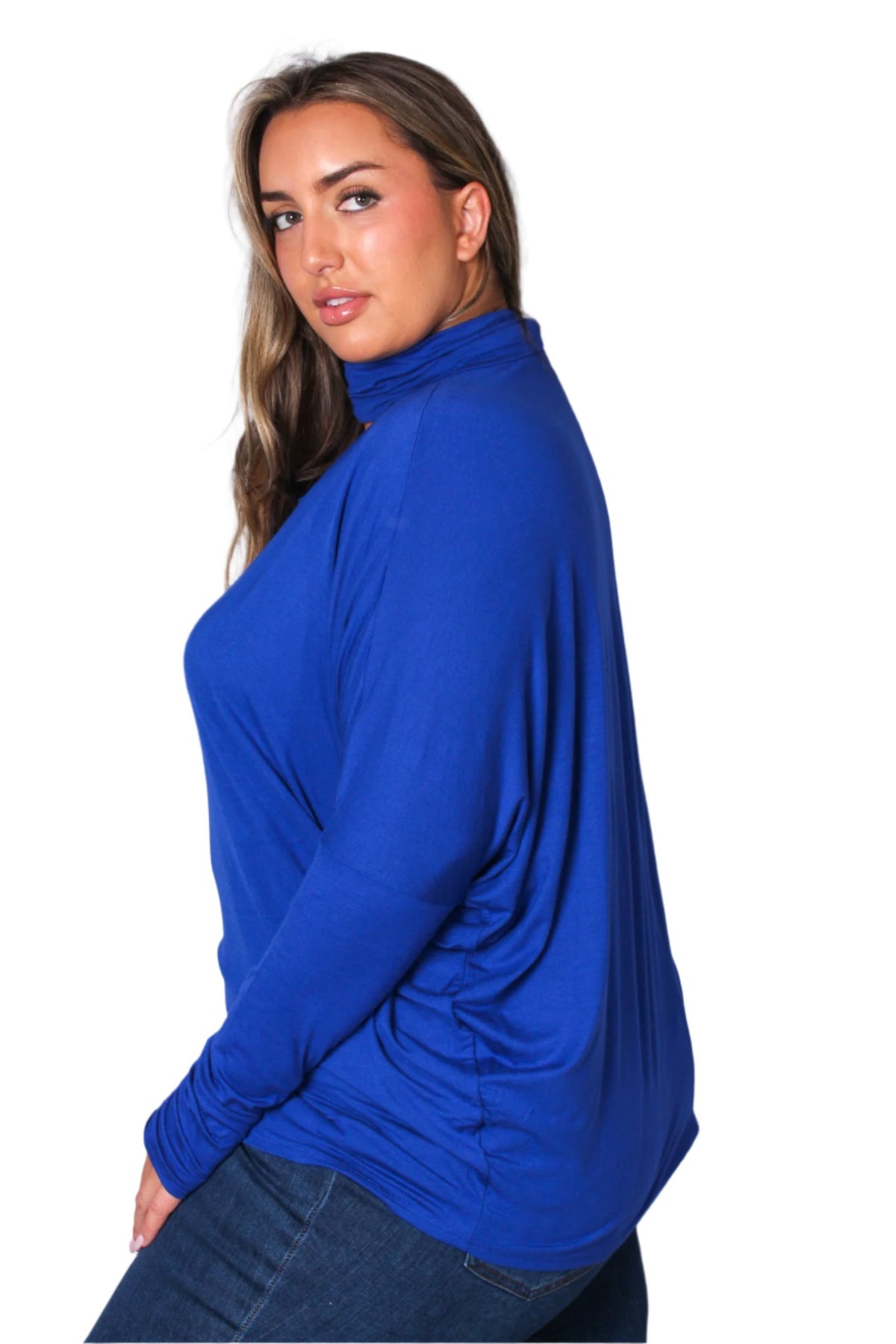 Women's Plus Dolman Sleeve High Neck Cut Out Top