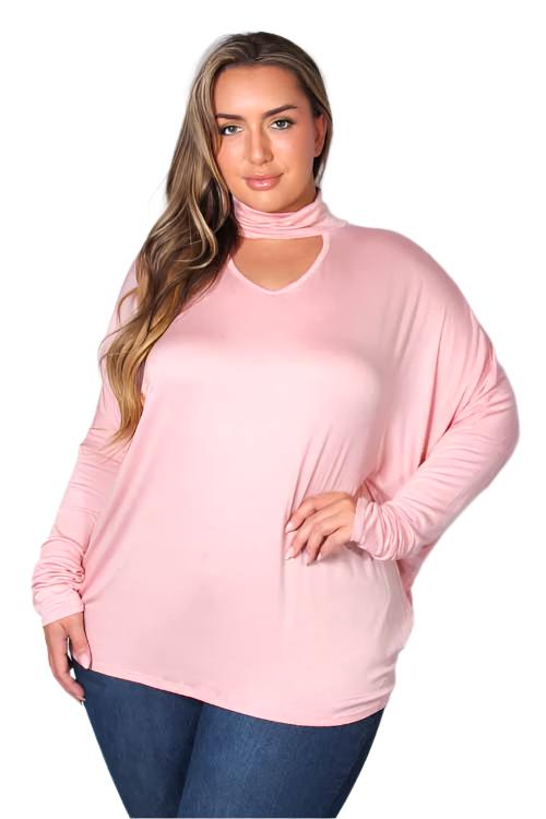 Women's Plus Dolman Sleeve High Neck Cut Out Top