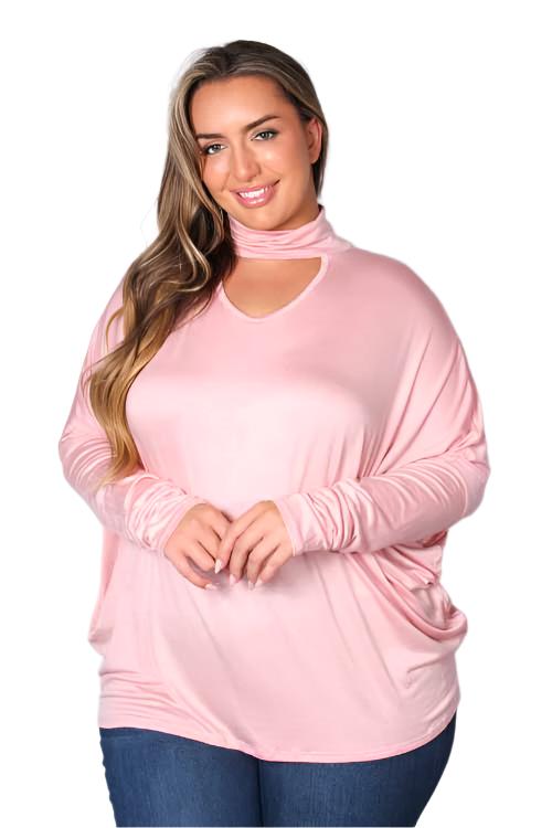 Women's Plus Dolman Sleeve High Neck Cut Out Top