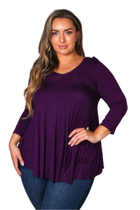 Women's Plus 3/4 Sleeve Scoop Neck Ruffle Solid Top