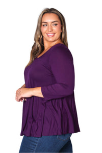 Women's Plus 3/4 Sleeve Scoop Neck Ruffle Solid Top