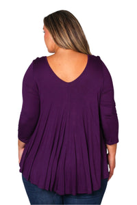 Women's Plus 3/4 Sleeve Scoop Neck Ruffle Solid Top