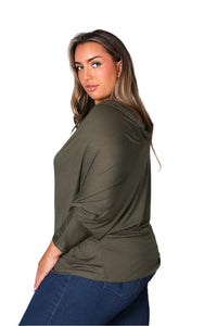 Women's Plus Long Sleeve Cowl Neck Solid Top