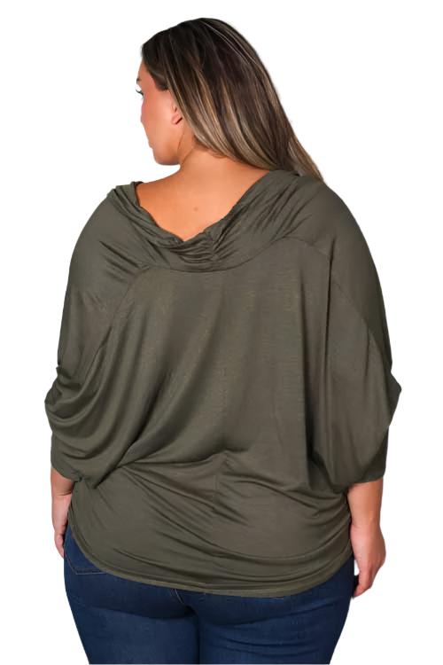 Women's Plus Long Sleeve Cowl Neck Solid Top