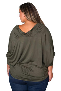 Women's Plus Long Sleeve Cowl Neck Solid Top