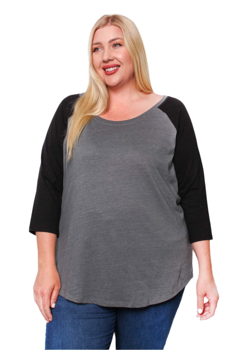 Women's Plus 3/4 Sleeve Scoop Neck Raglan Tee