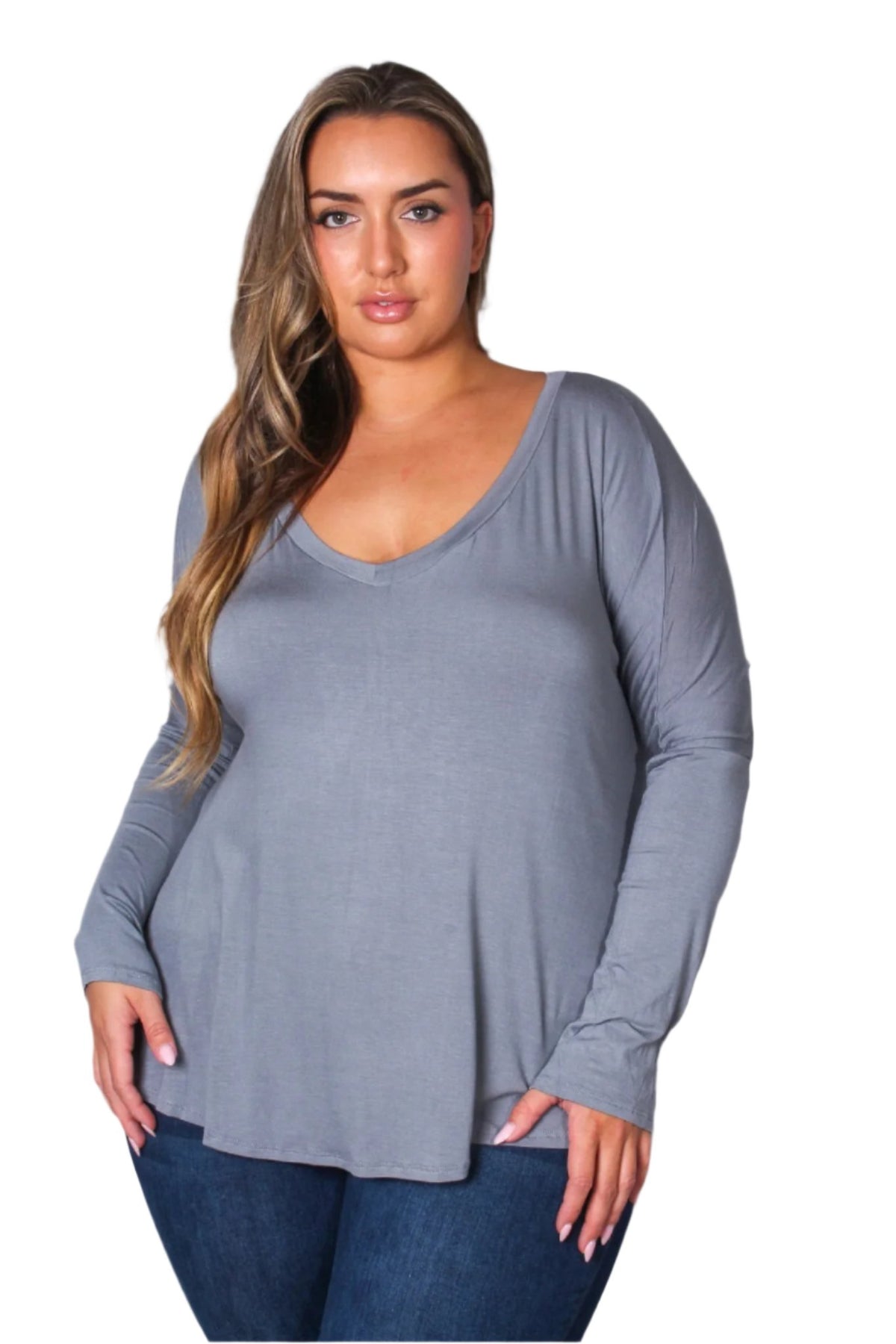 Women's Plus Dolman Sleeve V Neck Solid Top
