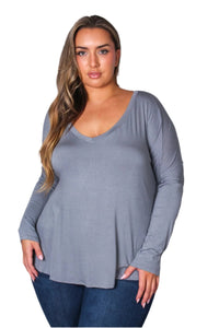 Women's Plus Dolman Sleeve V Neck Solid Top