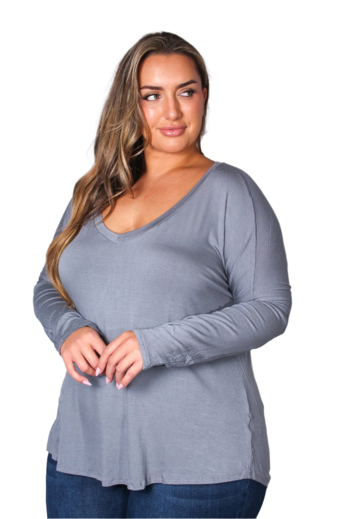 Women's Plus Dolman Sleeve V Neck Solid Top