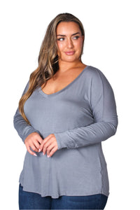 Women's Plus Dolman Sleeve V Neck Solid Top
