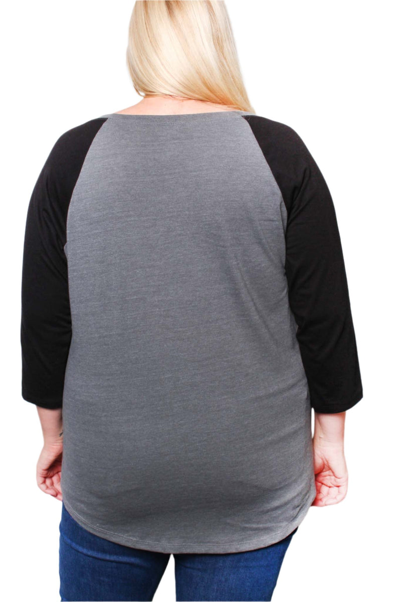 Women's Plus 3/4 Sleeve Scoop Neck Raglan Tee