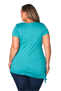 Women's Plus Short Sleeve Boat Neck Sharkbite Hemline Solid Top