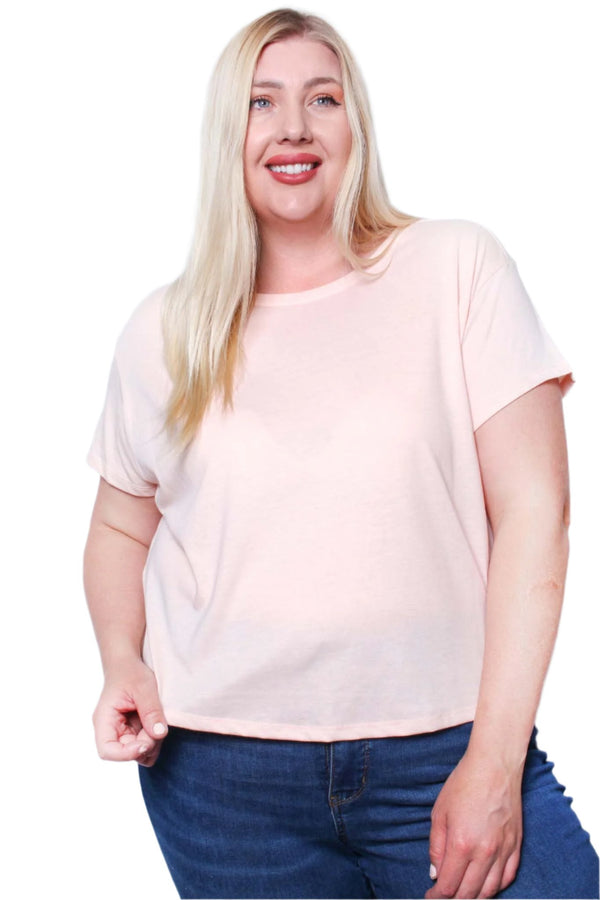 Women's Plus Short Sleeve Crew Neck Crop Top