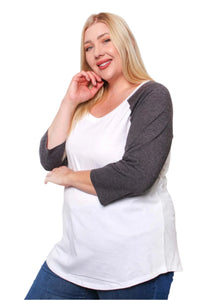 Women's Plus 3/4 Sleeve Scoop Neck Raglan Tee