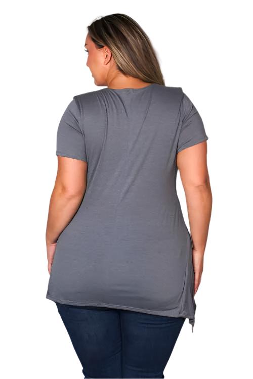 Women's Plus Short Sleeve Scoop Neck Extended Hem Top