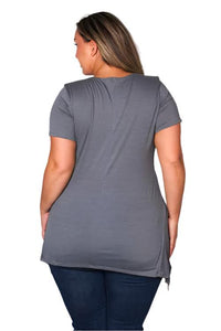 Women's Plus Short Sleeve Scoop Neck Extended Hem Top
