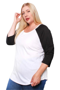 Women's Plus 3/4 Sleeve Scoop Neck Raglan Tee