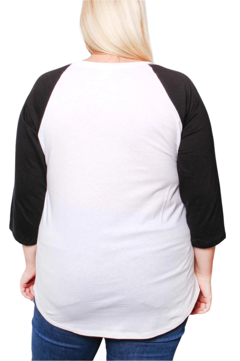 Women's Plus 3/4 Sleeve Scoop Neck Raglan Tee