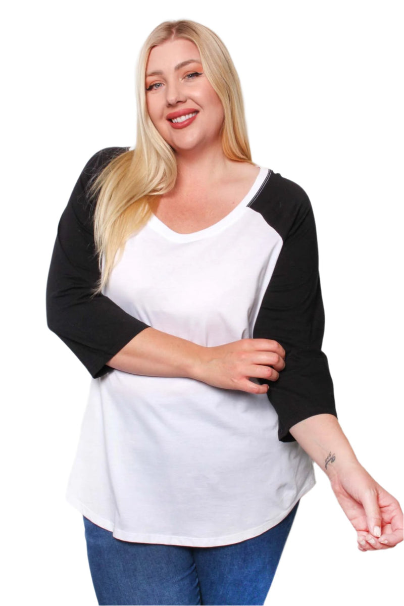 Women's Plus 3/4 Sleeve Scoop Neck Raglan Tee